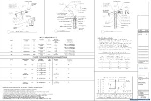 Structural details sheet showing connection schedules, holdowns and anchor rod details